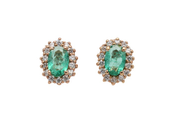 Emerald and diamonds studs