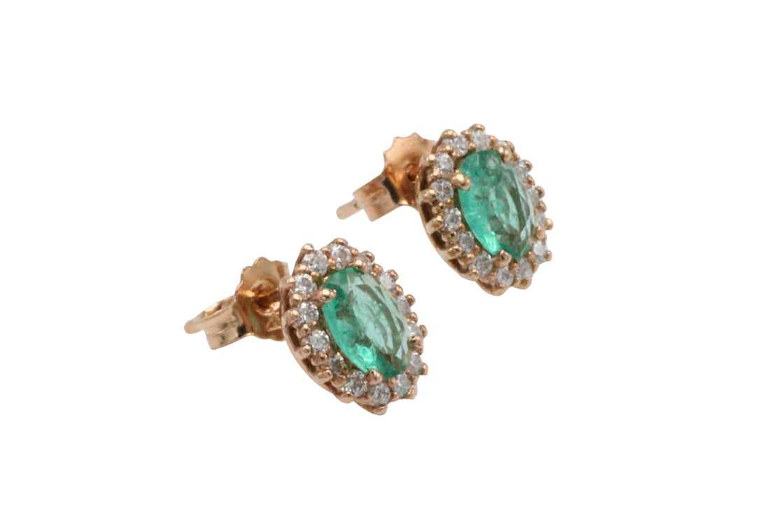 Emerald and diamonds studs-Earrings-The Antique Ring Shop