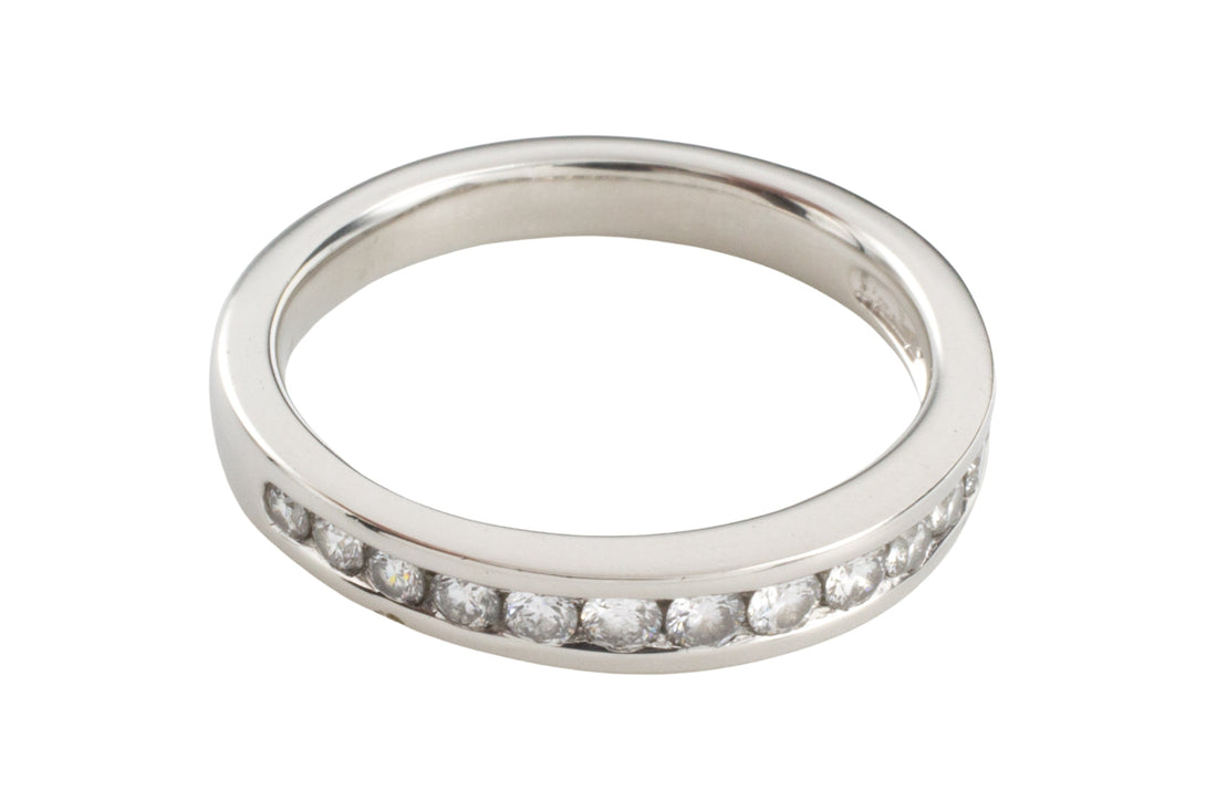 Platinum band with diamonds-engagement rings-The Antique Ring Shop