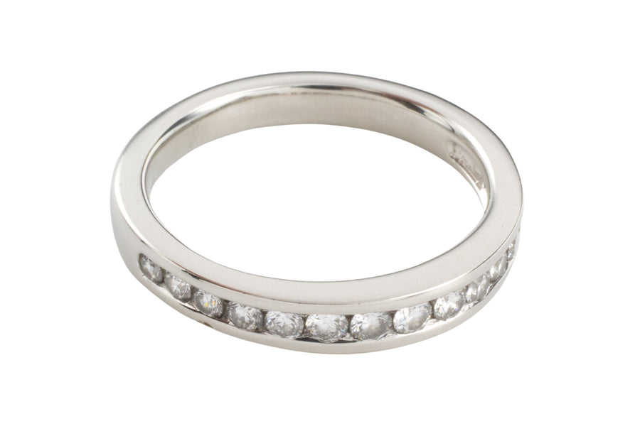 Platinum band with diamonds-engagement rings-The Antique Ring Shop