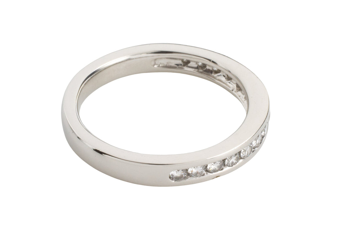 Platinum band with diamonds-engagement rings-The Antique Ring Shop