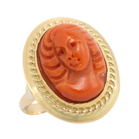 Coral cameo ring in 14 carat gold-vintage rings-The Antique Ring Shop