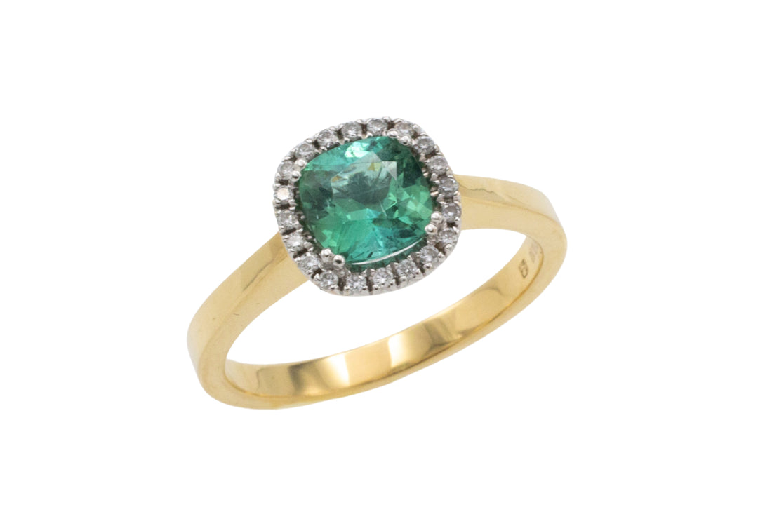 Emerald and diamond ring in 18 carat gold-engagement rings-The Antique Ring Shop