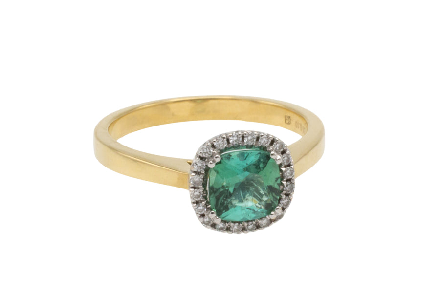 Emerald and diamond ring in 18 carat gold-engagement rings-The Antique Ring Shop