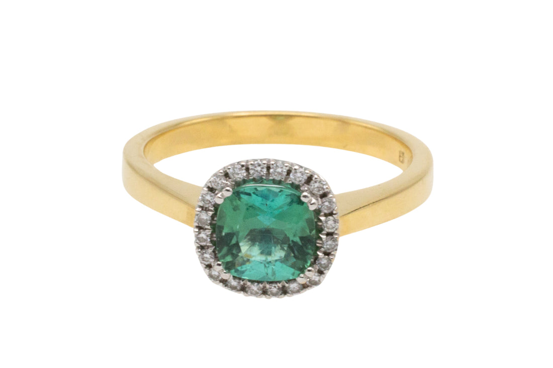 Emerald and diamond ring in 18 carat gold-engagement rings-The Antique Ring Shop
