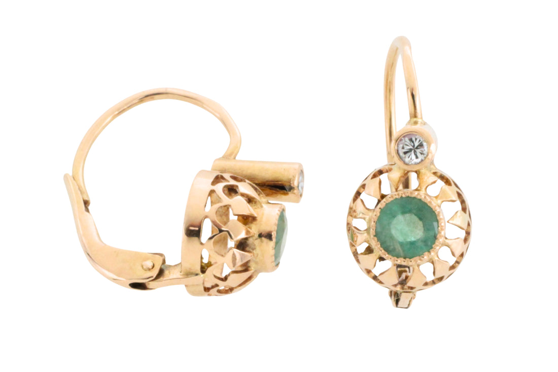 Emerald and diamond earrings-Earrings-The Antique Ring Shop