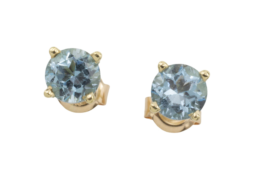 Aquamarine studs in 14 carat gold-Earrings-The Antique Ring Shop