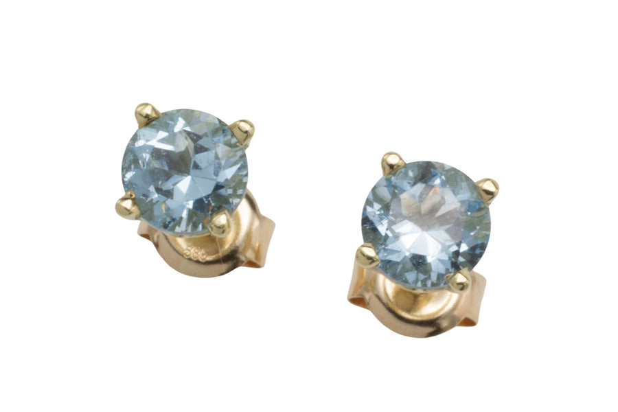 Aquamarine studs in 14 carat gold-Earrings-The Antique Ring Shop