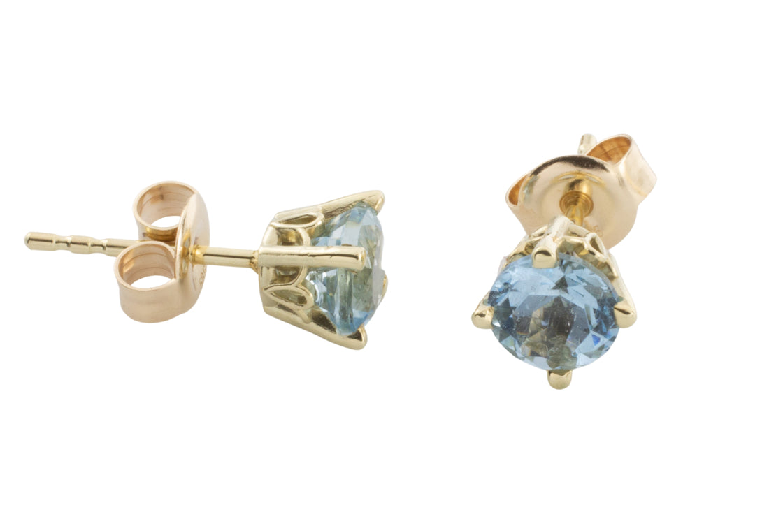 Aquamarine studs in 14 carat gold-Earrings-The Antique Ring Shop