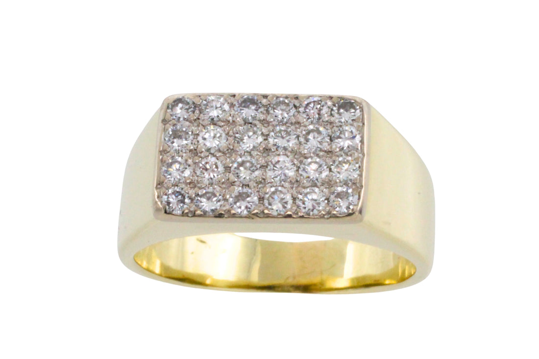 Pave set diamond ring in 14 carat gold-gents rings-The Antique Ring Shop