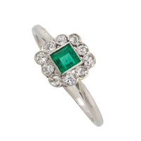 Art Deco platinum ring with emerald and diamonds-engagement rings-The Antique Ring Shop