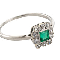 Art Deco platinum ring with emerald and diamonds-engagement rings-The Antique Ring Shop