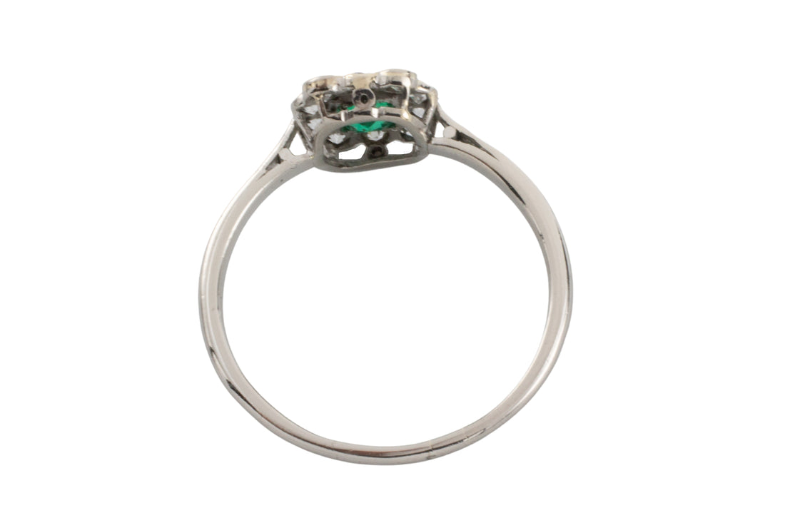 Art Deco platinum ring with emerald and diamonds-engagement rings-The Antique Ring Shop