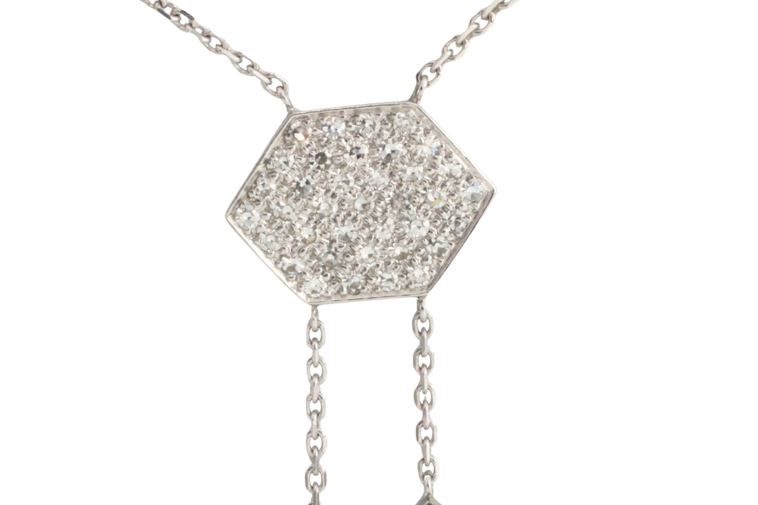 Vintage diamond and sapphire pendant in white gold-Pendants-The Antique Ring Shop