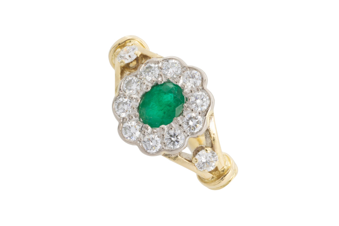 Emerald and diamond ring in 18 carat gold-engagement rings-The Antique Ring Shop