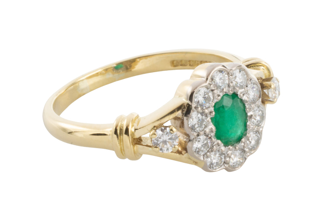 Emerald and diamond ring in 18 carat gold-engagement rings-The Antique Ring Shop