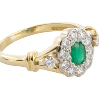 Emerald and diamond ring in 18 carat gold-engagement rings-The Antique Ring Shop