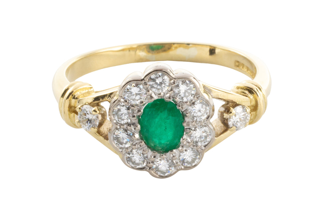 Emerald and diamond ring in 18 carat gold-engagement rings-The Antique Ring Shop