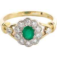 Emerald and diamond ring in 18 carat gold-engagement rings-The Antique Ring Shop