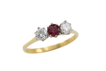 Vintage three stone ruby and diamond ring-engagement rings-The Antique Ring Shop