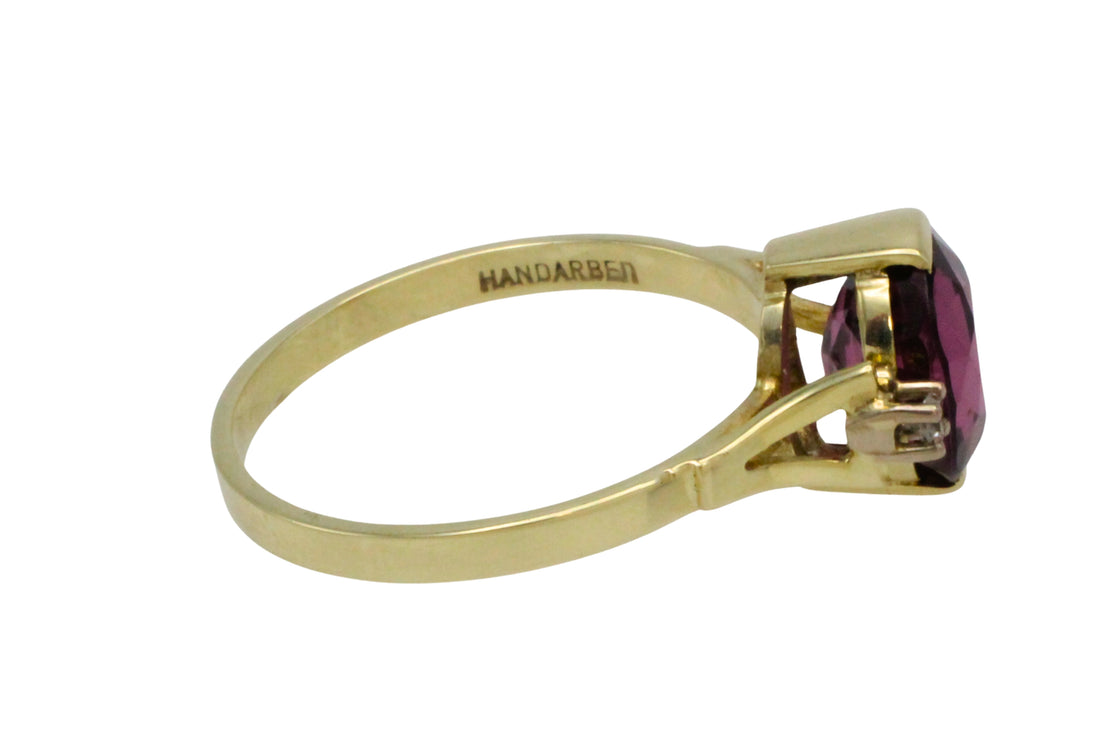 Vintage garnet and diamond ring in 14 carat gold-Vintage Rings-The Antique Ring Shop