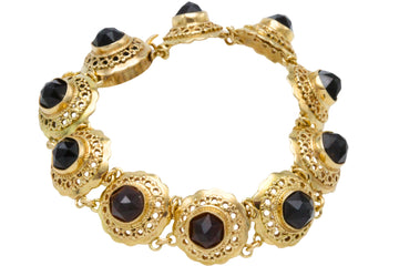 Vintage 14 carat gold link bracelet with garnets-Bracelets-The Antique Ring Shop