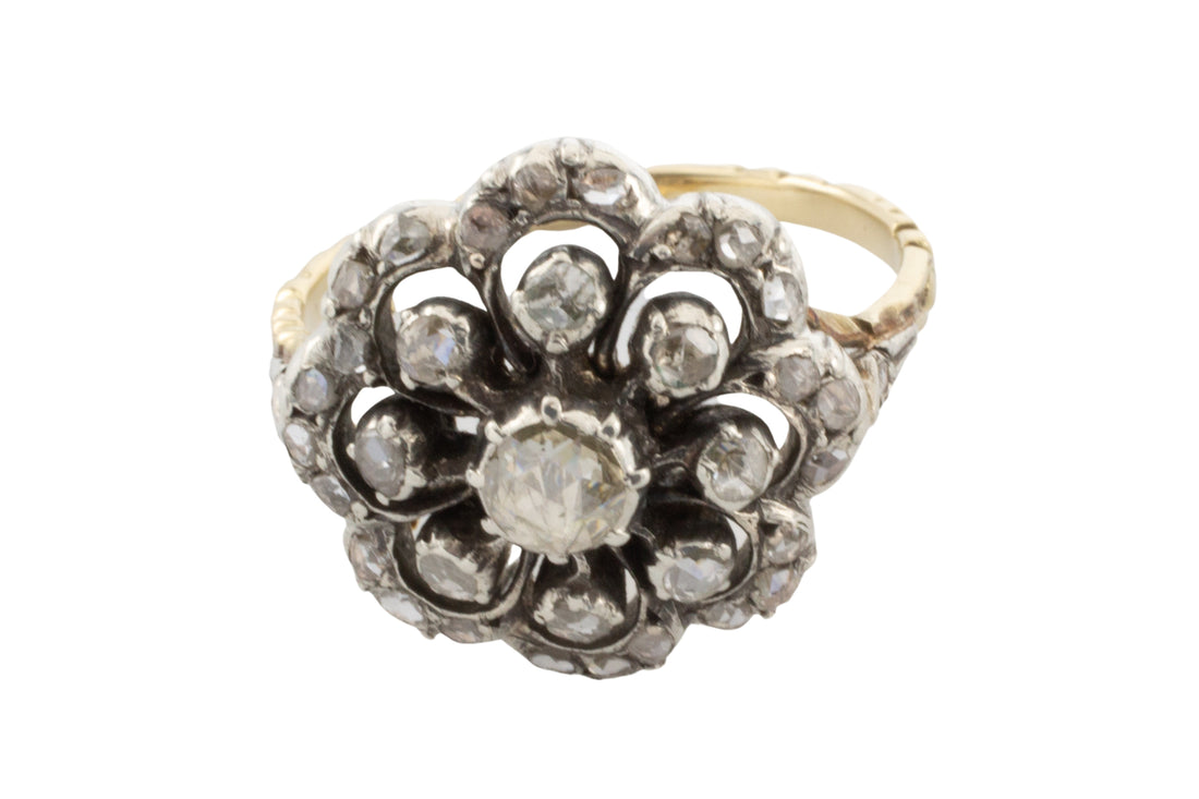 Vintage rose diamond cluster ring in silver and gold-Vintage Rings-The Antique Ring Shop