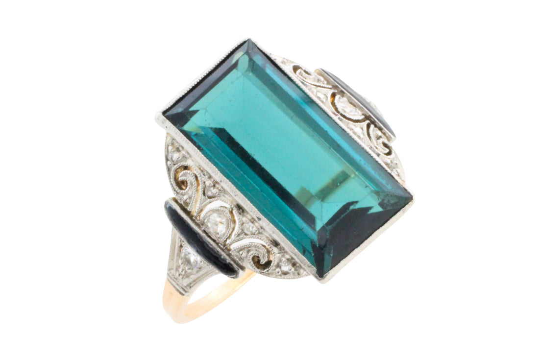Art Deco green spinel and diamond ring-Vintage Rings-The Antique Ring Shop