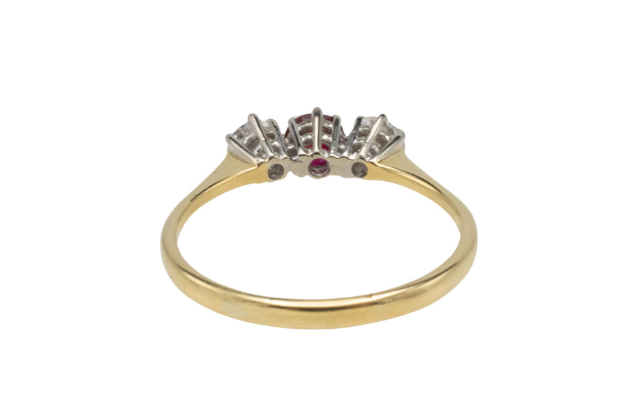 Vintage three stone ruby and diamond ring-engagement rings-The Antique Ring Shop