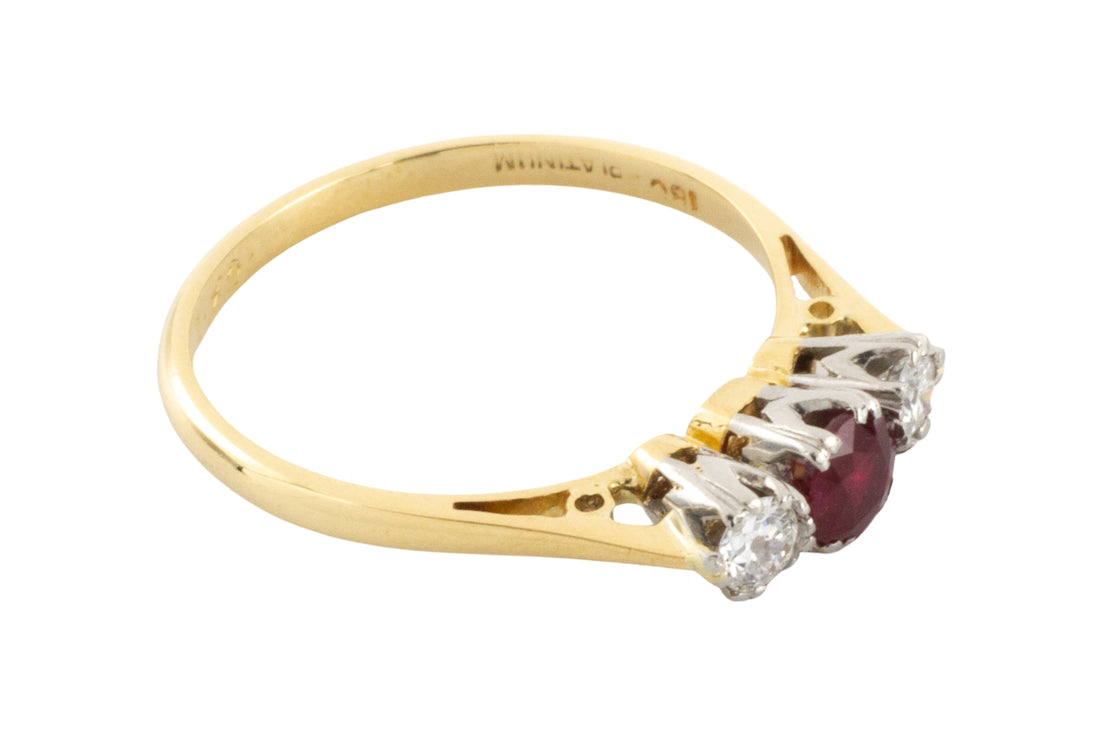 Ruby and diamond three stone ring-engagement rings-The Antique Ring Shop