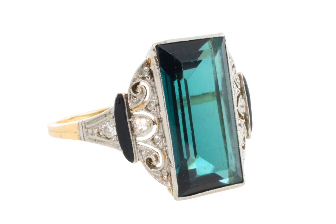 Art Deco green spinel and diamond ring-Vintage Rings-The Antique Ring Shop