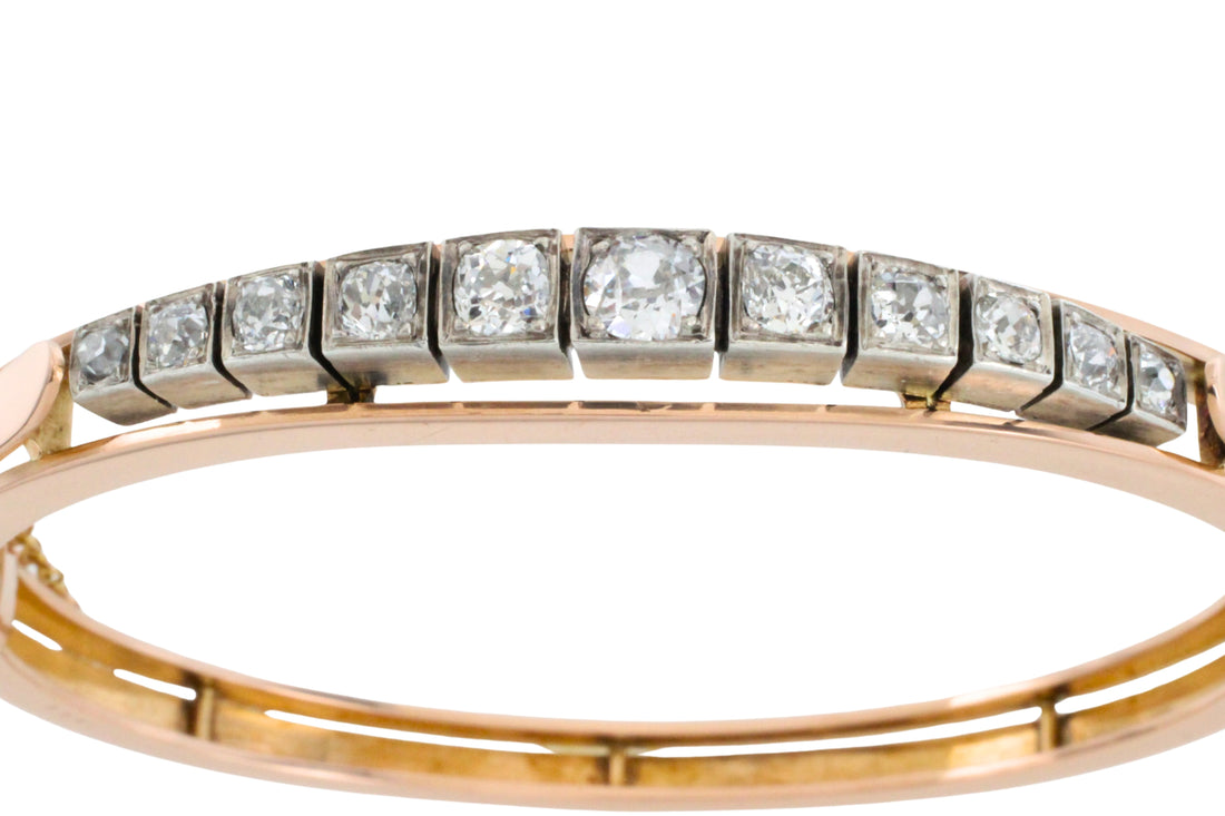 Gold and silver bracelet with Old European cut diamonds-Bracelets-The Antique Ring Shop