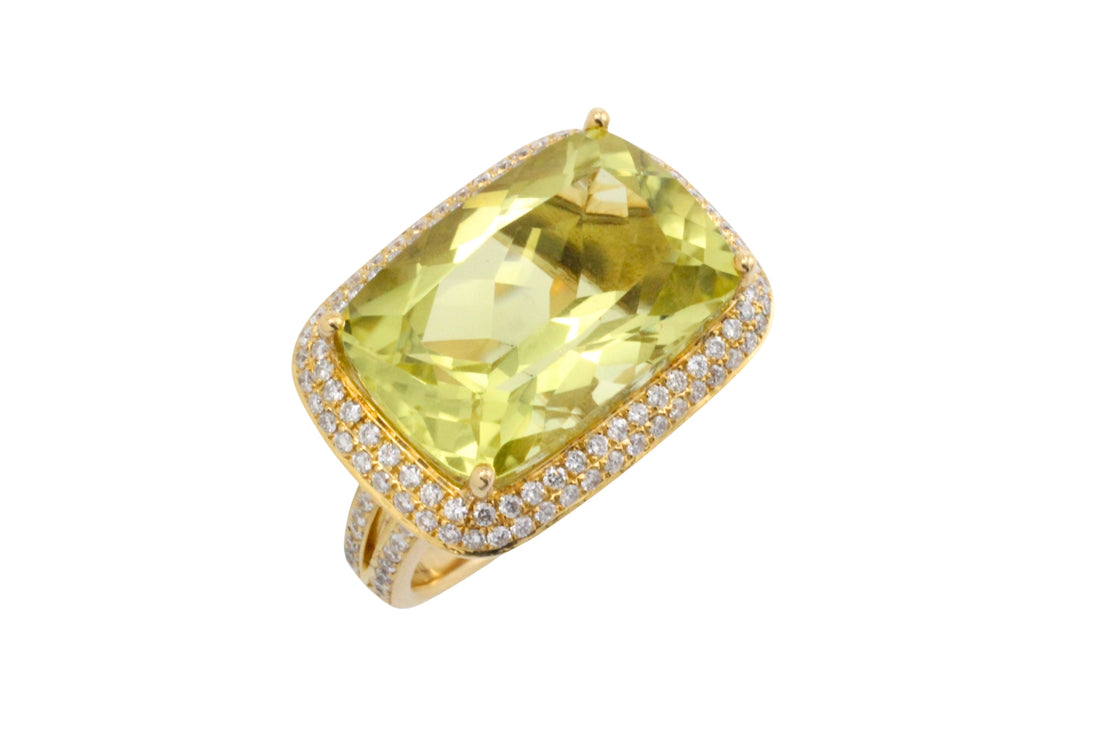 18 carat gold lemon quartz and diamond ring-Rings-The Antique Ring Shop