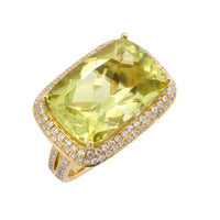 18 carat gold lemon quartz and diamond ring-Rings-The Antique Ring Shop