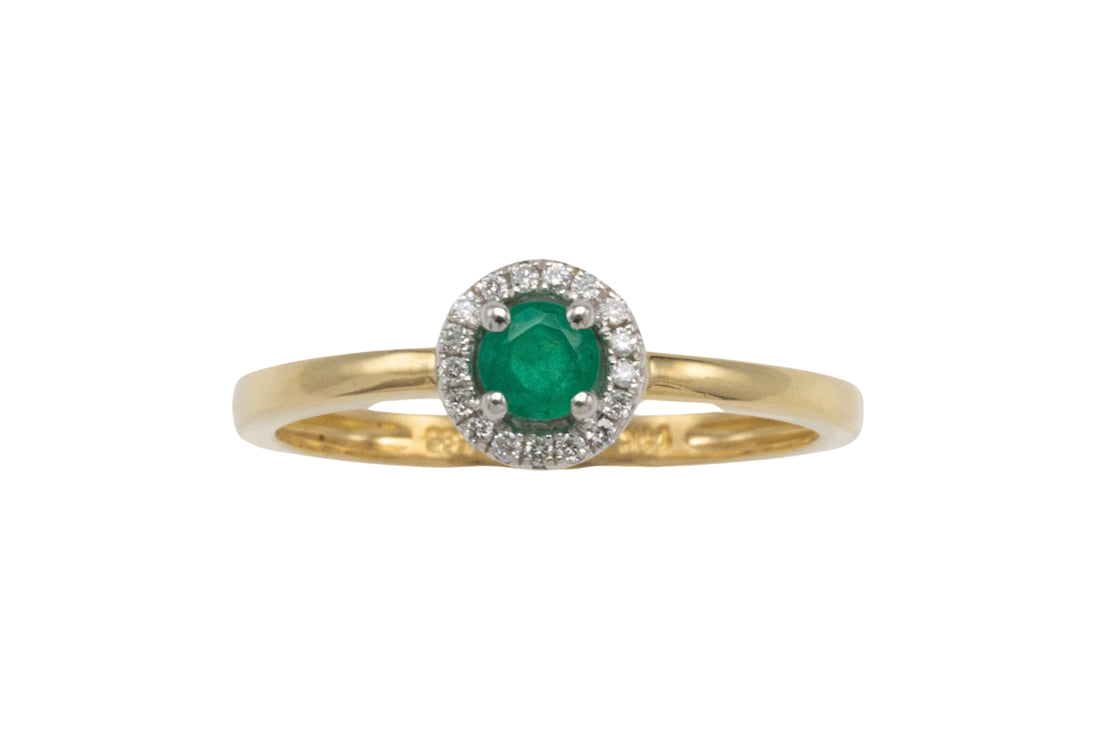 Vintage emerald and diamond cluster ring-engagement rings-The Antique Ring Shop