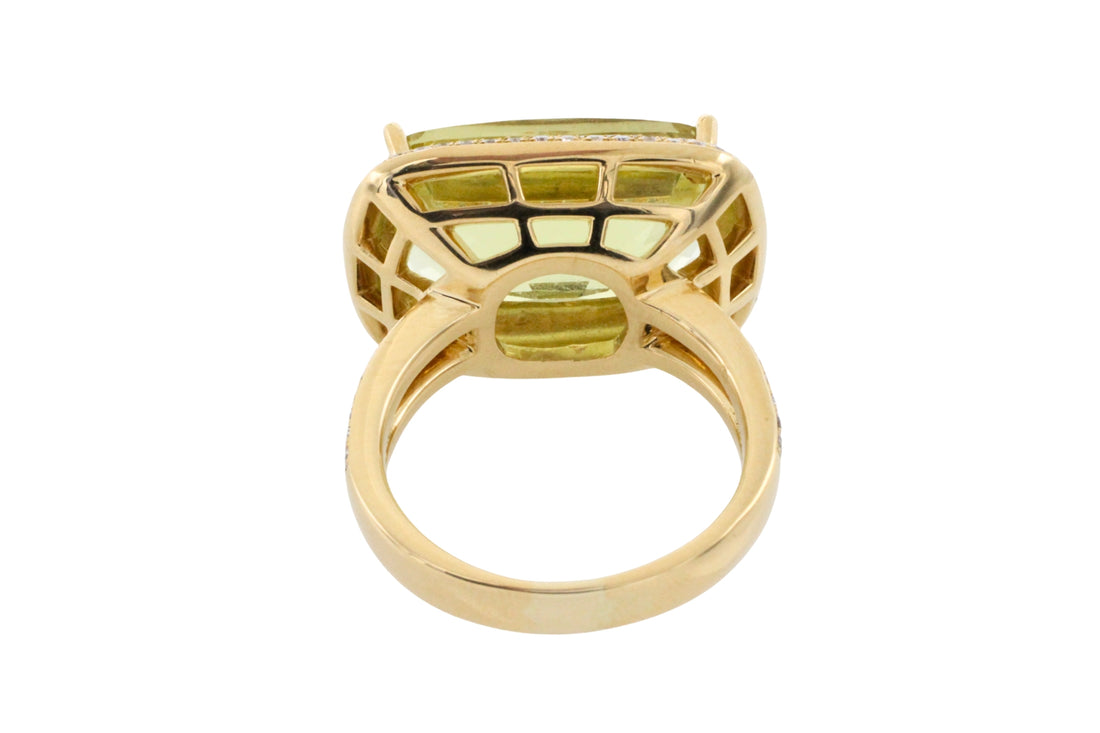 18 carat gold lemon quartz and diamond ring-Rings-The Antique Ring Shop