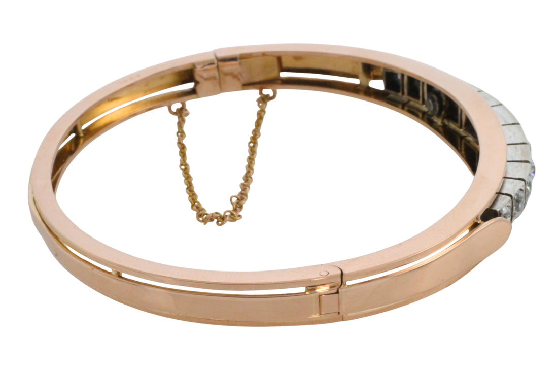 Gold and silver bracelet with Old European cut diamonds-Bracelets-The Antique Ring Shop