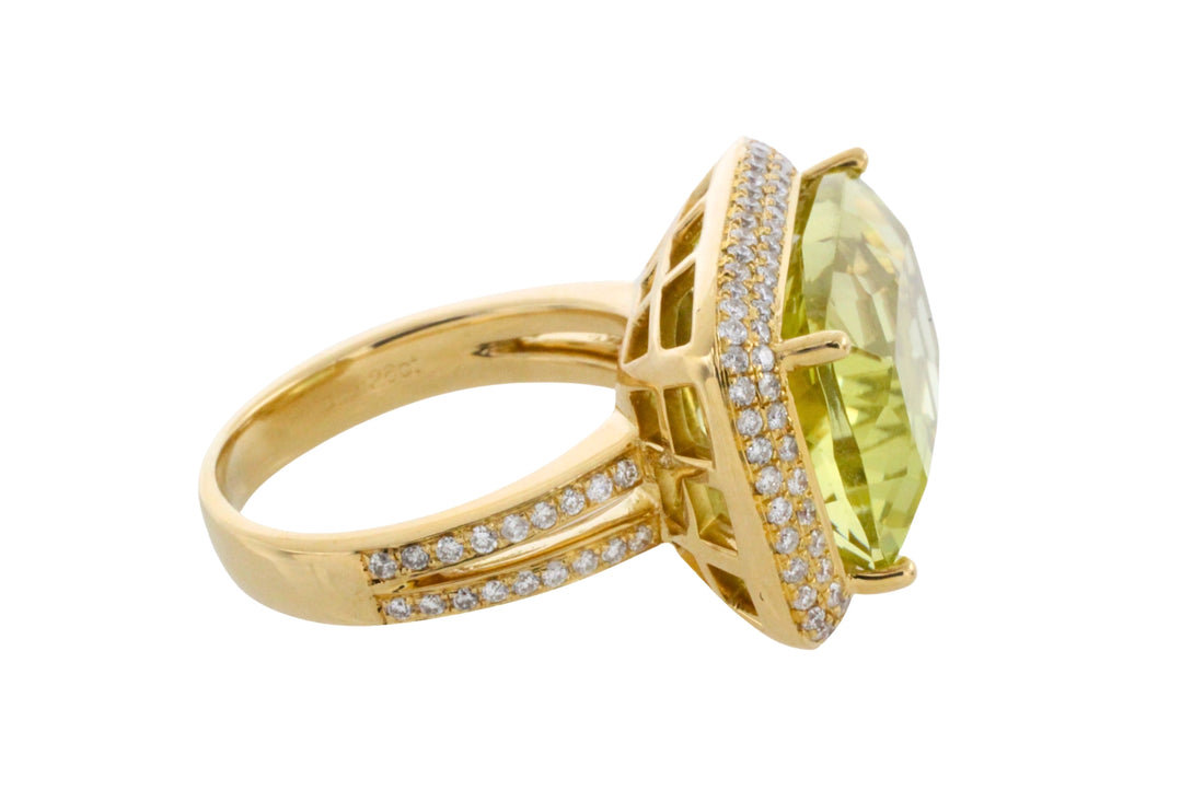 18 carat gold lemon quartz and diamond ring-Rings-The Antique Ring Shop