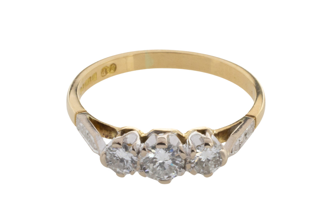 Vintage three stone diamond ring-engagement rings-The Antique Ring Shop