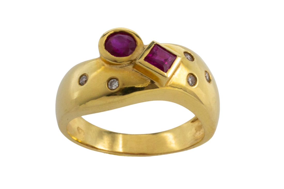 Ruby and diamond ring in 18 carat gold-Vintage Rings-The Antique Ring Shop