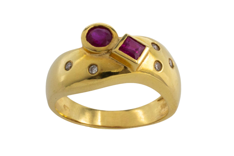 Ruby and diamond ring in 18 carat gold-Vintage Rings-The Antique Ring Shop