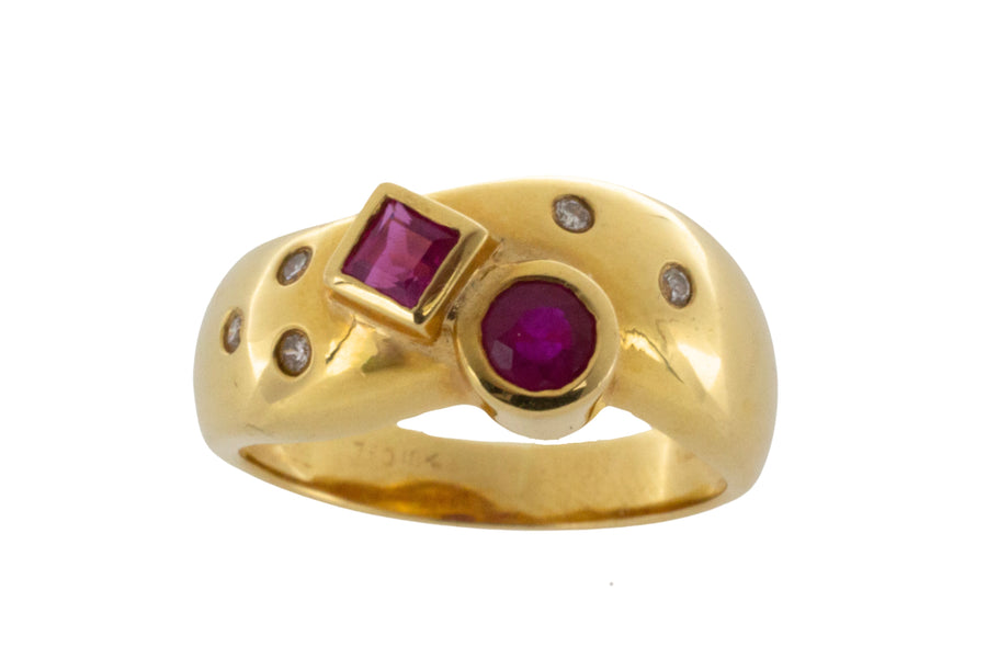 Ruby and diamond ring in 18 carat gold-Vintage Rings-The Antique Ring Shop