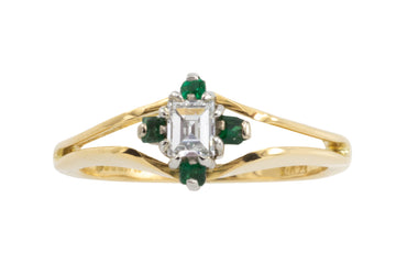 Baguette diamond and emerald ring in 18 carat gold-engagement rings-The Antique Ring Shop