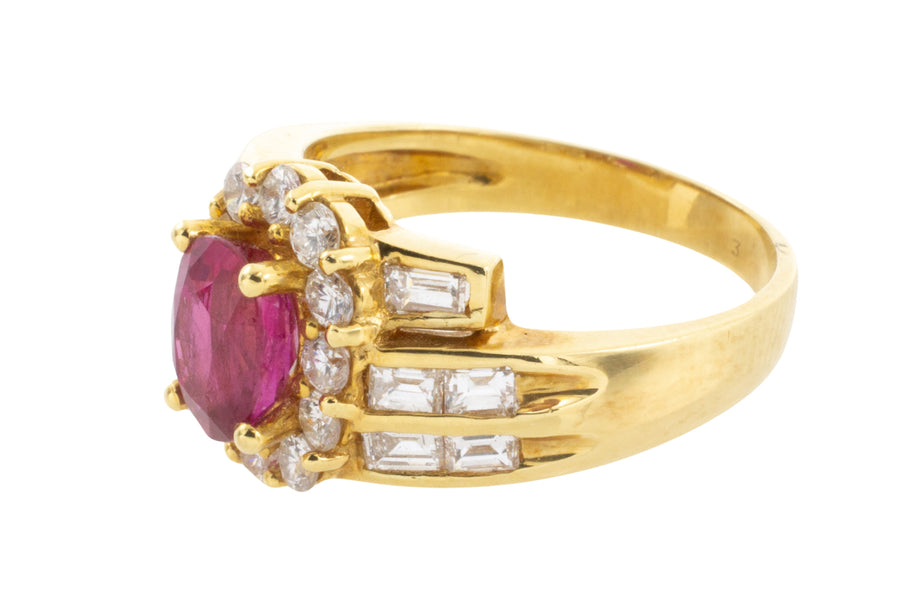 Ruby ring with baguette and brilliant cut diamonds-engagement rings-The Antique Ring Shop