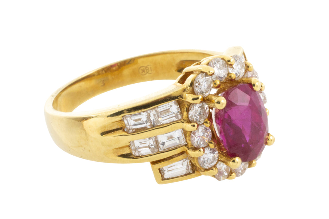 Ruby ring with baguette and brilliant cut diamonds-engagement rings-The Antique Ring Shop