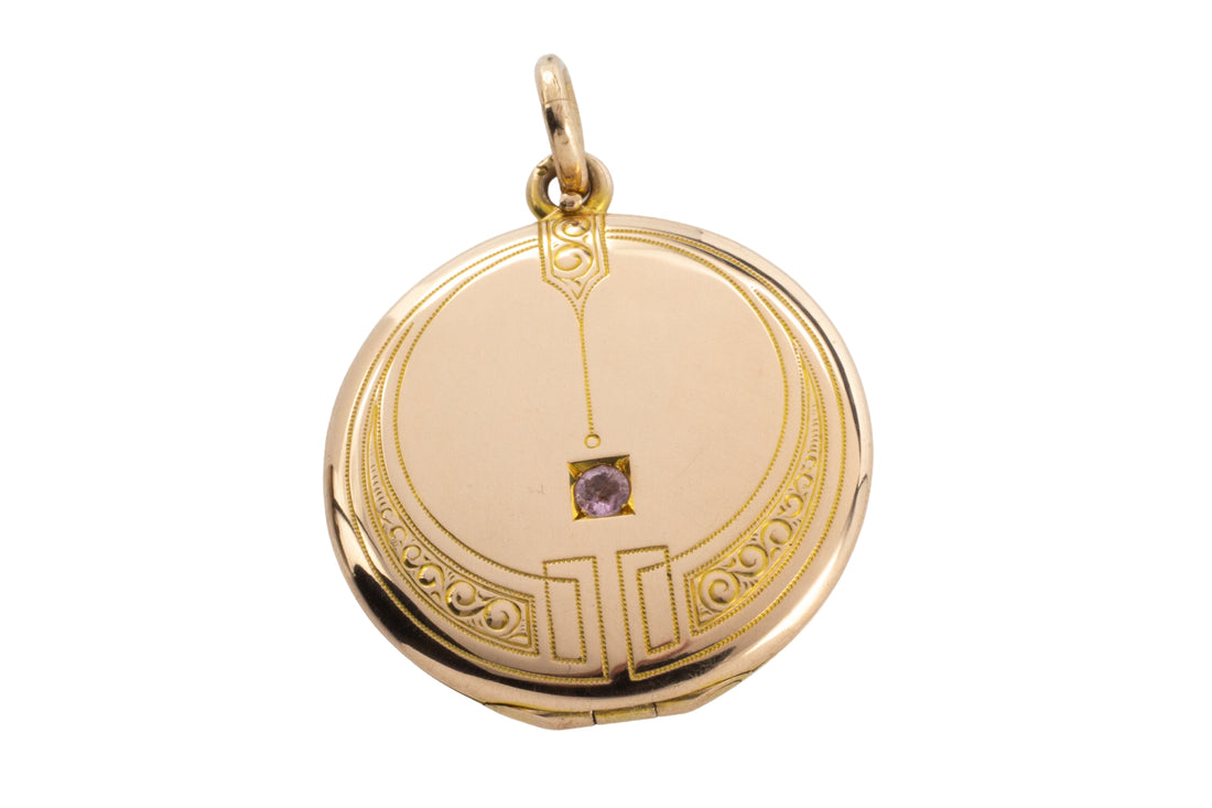 Art Nouveau locket in 14 carat gold-Pendants-The Antique Ring Shop