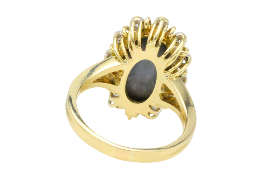 Opal doublet ring with diamonds-Vintage Rings-The Antique Ring Shop