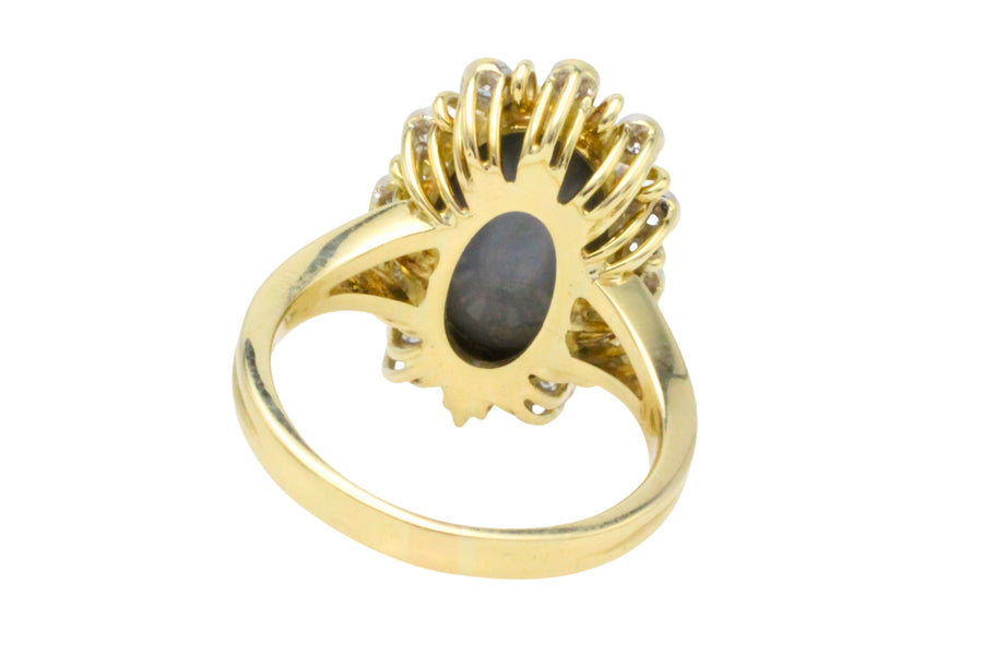 Opal doublet ring with diamonds-Vintage Rings-The Antique Ring Shop