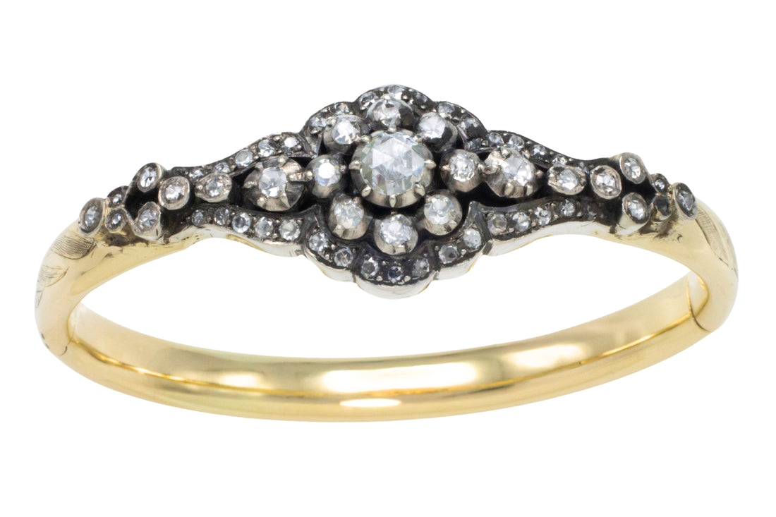 Vintage rose cut diamond bracelet in 14 carat gold and silver-Bracelets-The Antique Ring Shop