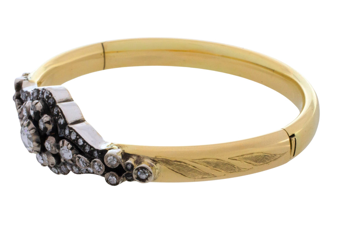 Vintage rose cut diamond bracelet in 14 carat gold and silver-Bracelets-The Antique Ring Shop